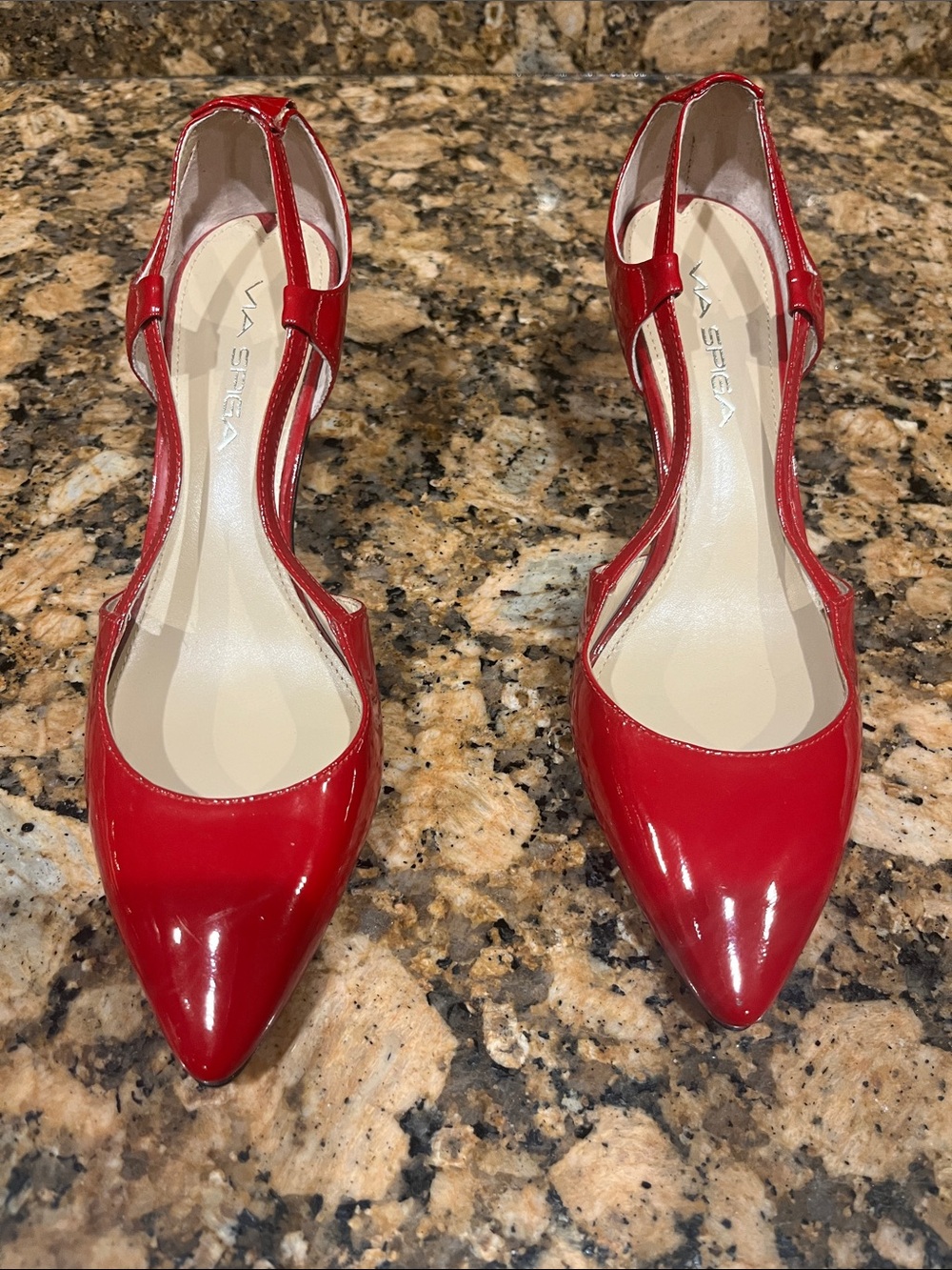 Via Spiga Red Patent Pointed-Toe Slingback Heels